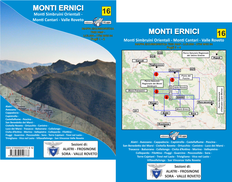Carta Monti Ernici. Monti Ernici, Monti Cantari, Simbruini Orientali, Valle Rove