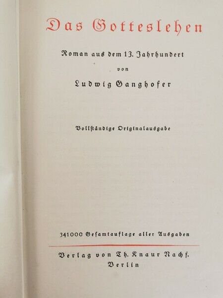 Das Gotteslehen  von Ludwig Ganghofer,  Th. Knaur Berlin  - ER