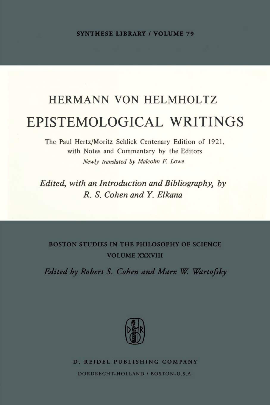 Epistemological Writings - H. Von Helmholtz - Springer, 1977