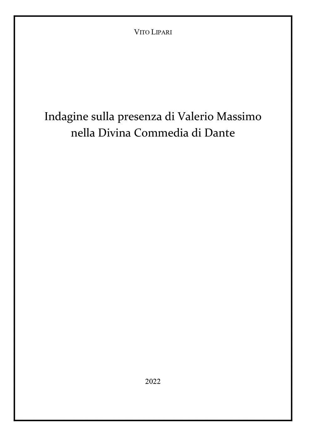 Indagine sulla presenza di Valerio Massimo nella Divina Commedia di Dante di Vit