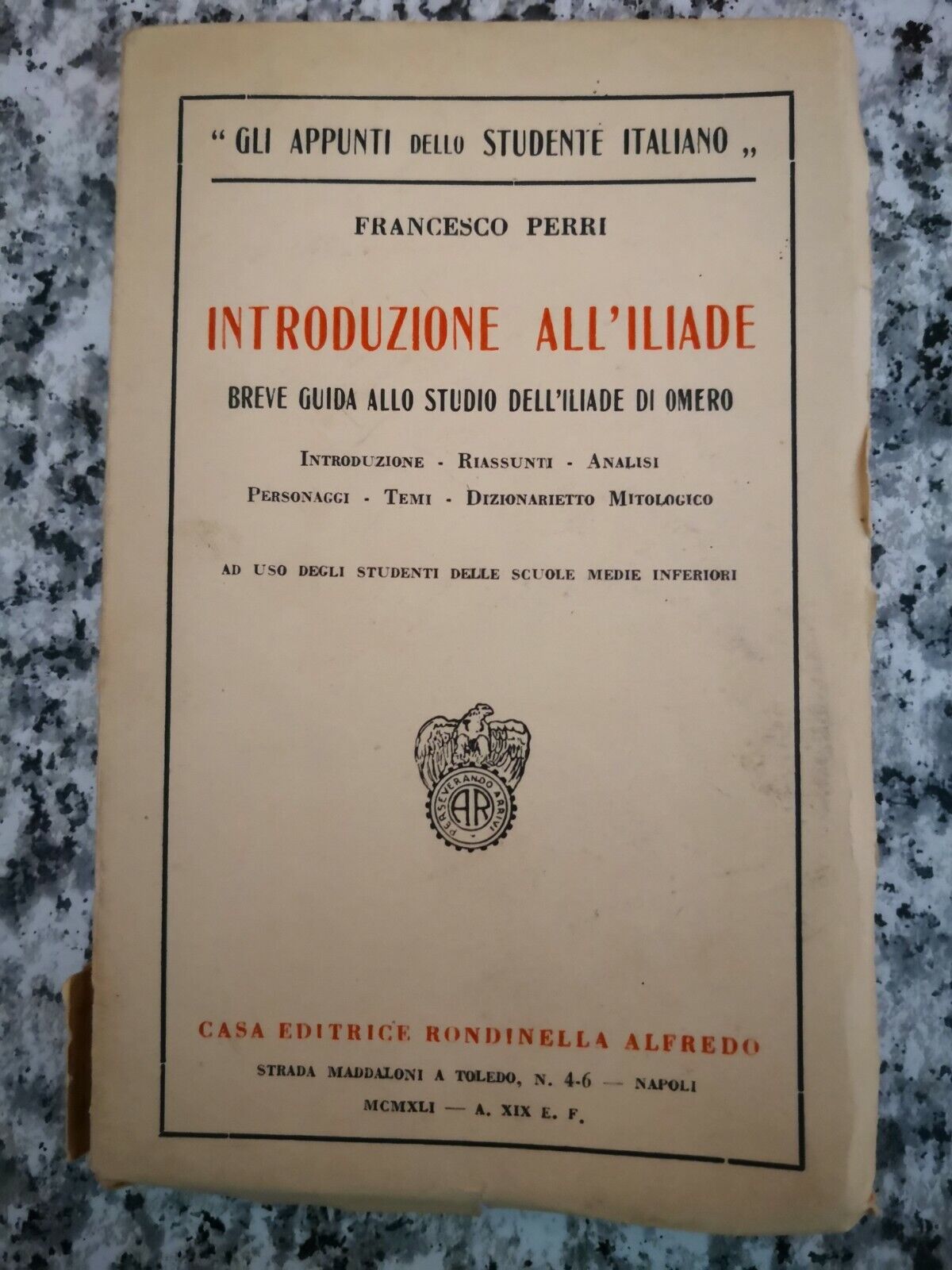  Introduzione alL' Iliade  di Francesco Perri,  1940,  Rondinella-F