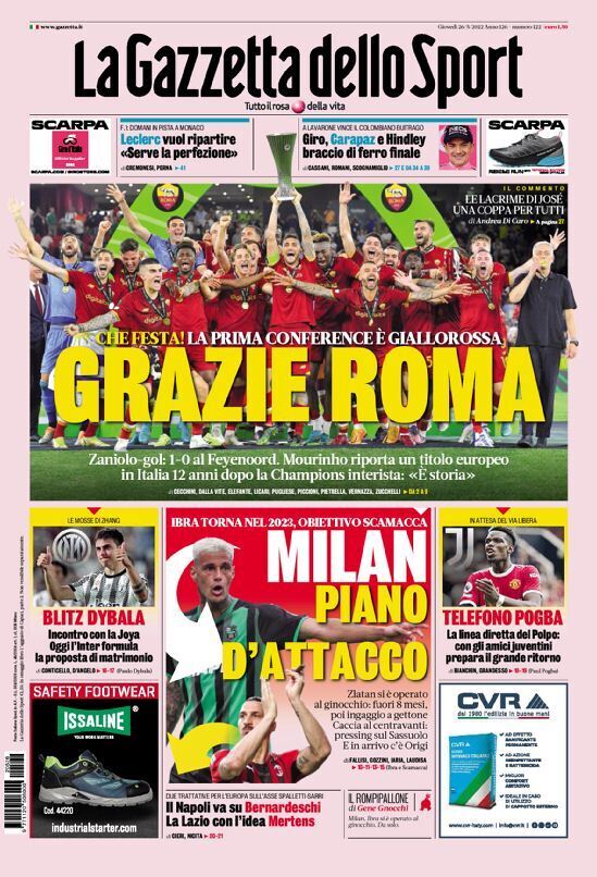 La Gazzetta dello Sport 26/05/2022 Grazie Roma Campione Conference League di Aa.