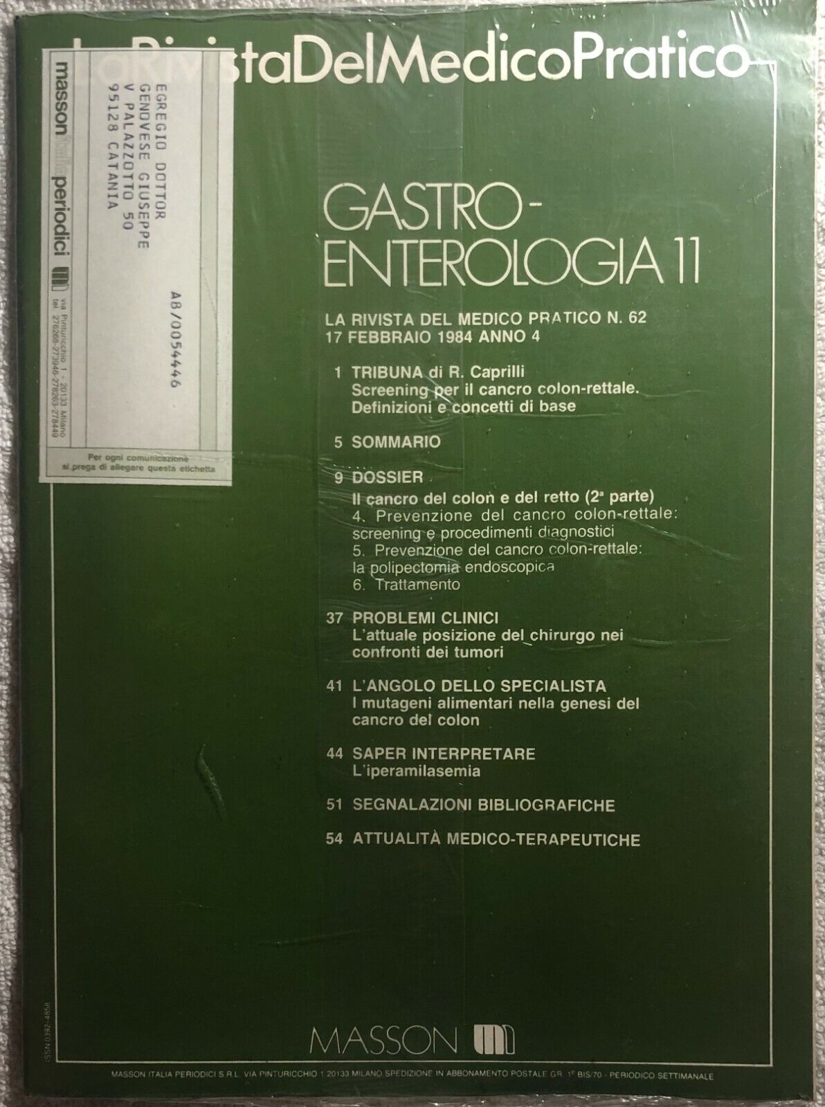 La rivista del medico pratico n.62 di Aa.vv.,  1984,  Masson