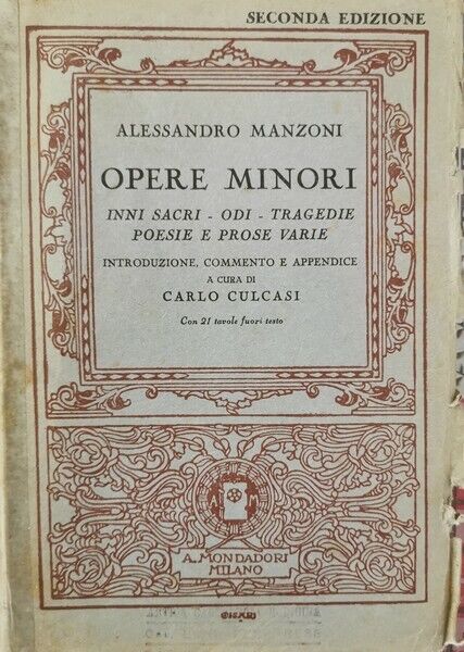 Manzoni, opere minori (inni sacri, odi, tragedie, opesie e prose varie) 1933- ER