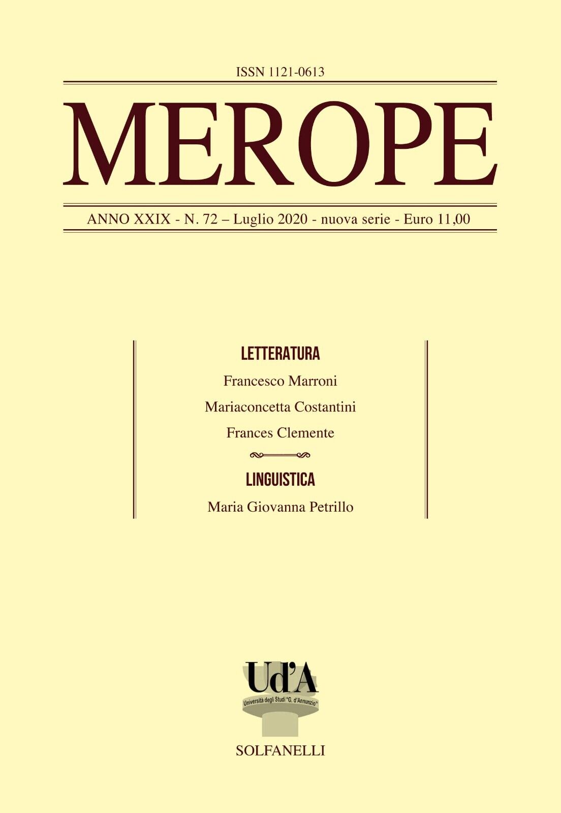 Merope n. 72 di F. Marroni, F. d'Alfonso, 2020, Solfanelli