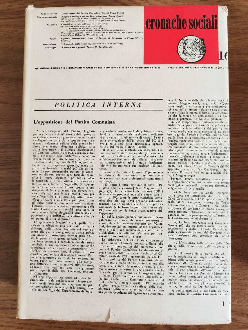 Politica interna. L'opposizione del Partito Comunista - Landi editore-1962-AR
