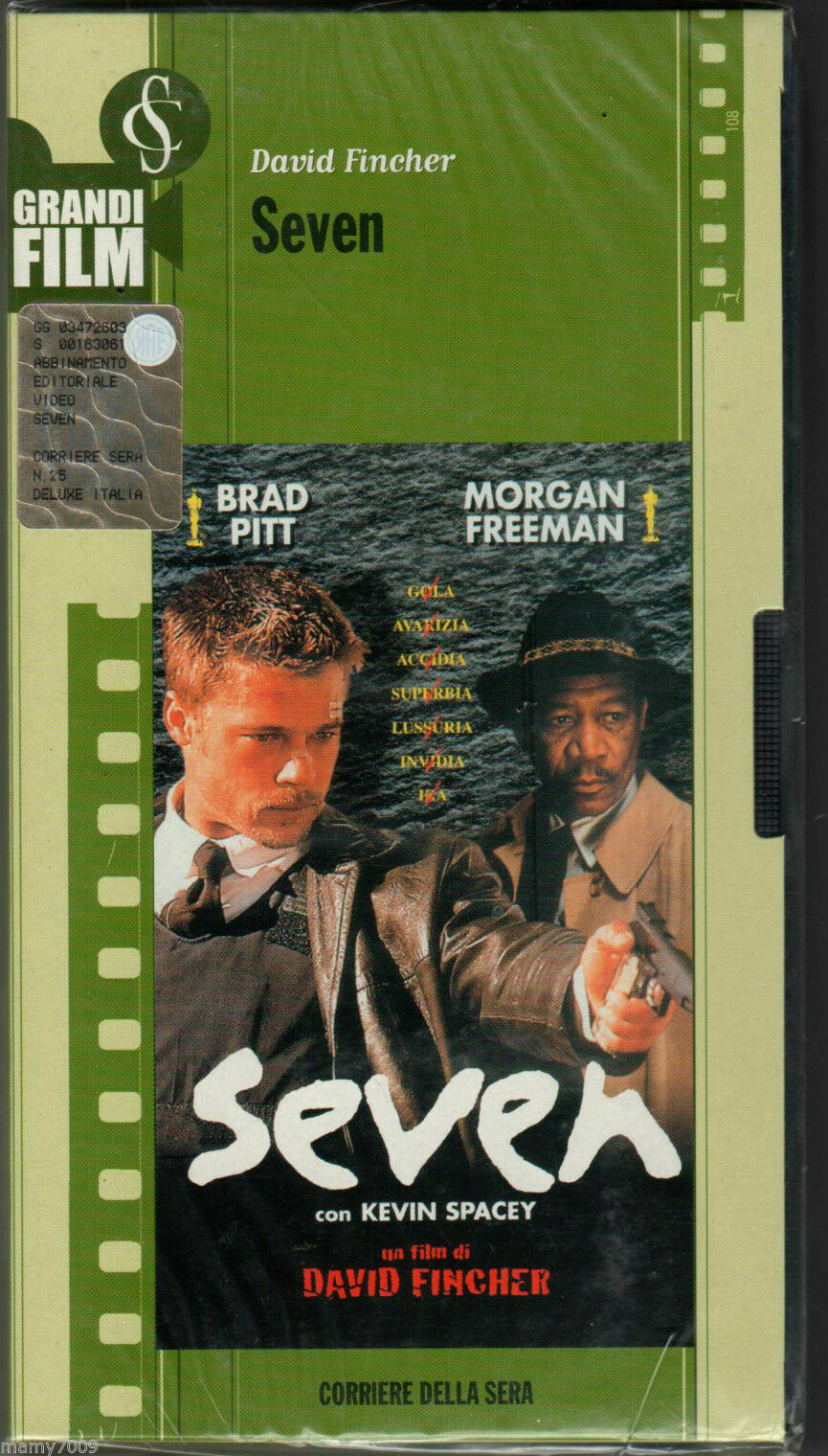 VHS film cartonata SEVEN Brad Pitt Morgan Freeman - 2002 - corriere della sera-F