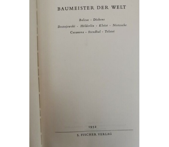Baumeister der Welt von Stefan Zweig,  1952,  Fischer - ER