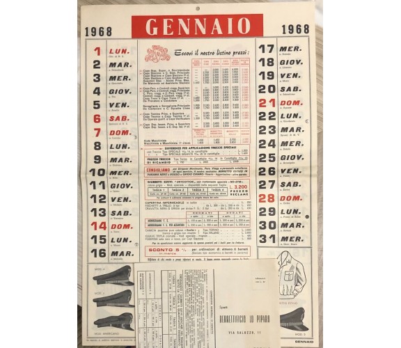 Calendario Berrettificio Lo Piparo 1968 di Aa.vv.,  1968,  Berrettificio Lo Pipa