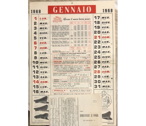 Calendario Berrettificio Lo Piparo 1968 di Aa.vv.,  1968,  Berrettificio Lo Pipa