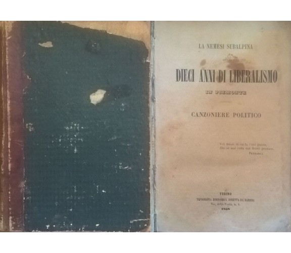 La nemesi subalpina: ossia dieci anni di liberalismo in Piemonte, (1858) Ca