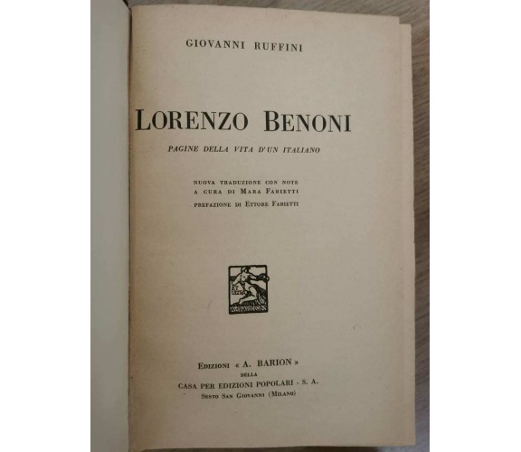 Lorenzo Benoni - G. Ruffini - A. Barion - 1935 - AR