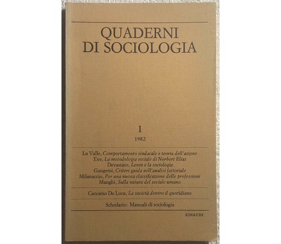 Quaderni di sociologia 1 di Aa.vv.,  1982,  Einaudi