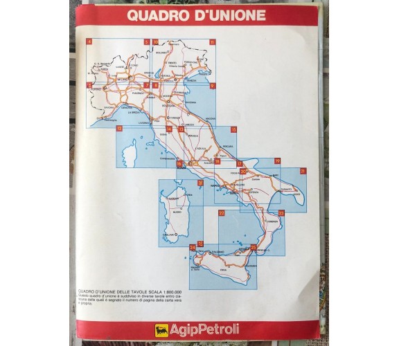Quadro d’unione delle tavole scala 1:800.000 Italia di Agippetroli, 1987, Eur