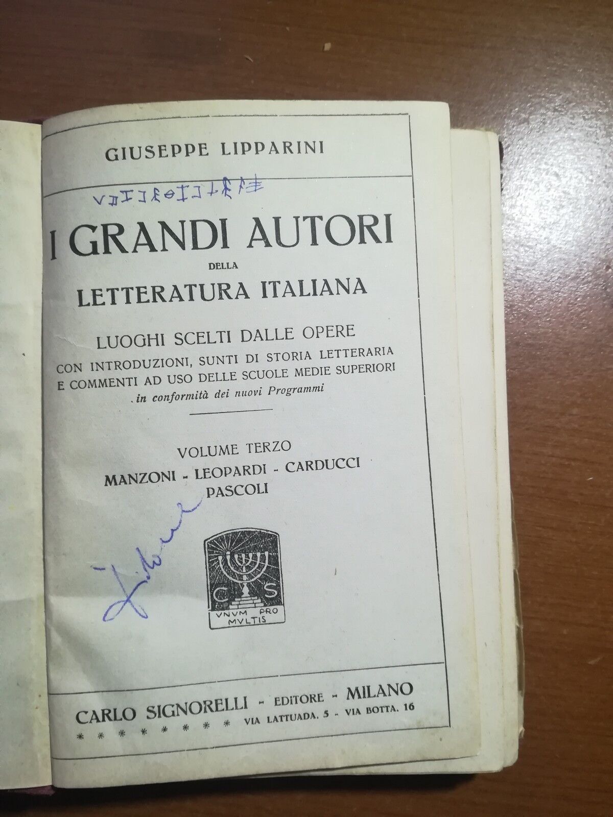 i grandi autori della letteratura italiana - G. Lipparini - Signorelli -1930 - M