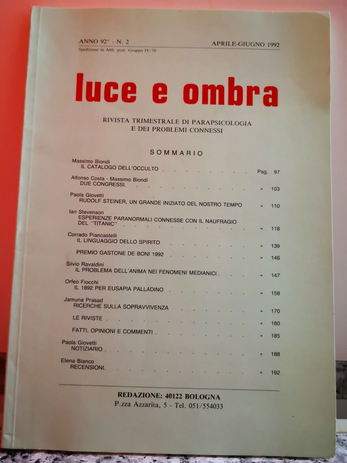 luce e Ombra  di Massimo Biondi,  1990,  Redazione 40122 Bl -F
